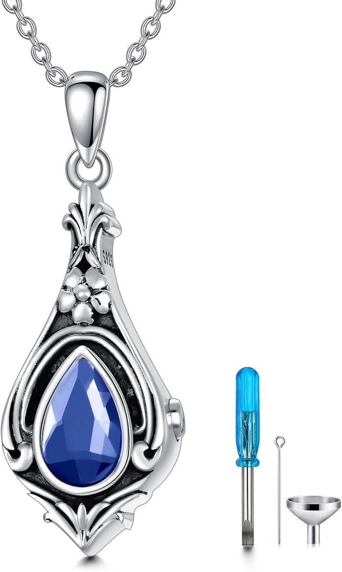 Seiyang Urn Necklace for Ashes 925 Sterling Silver with Birthstone Cremation Jewelry Keepsake Ashes Pendant Necklace Memorial Jewelry for Women Loved One