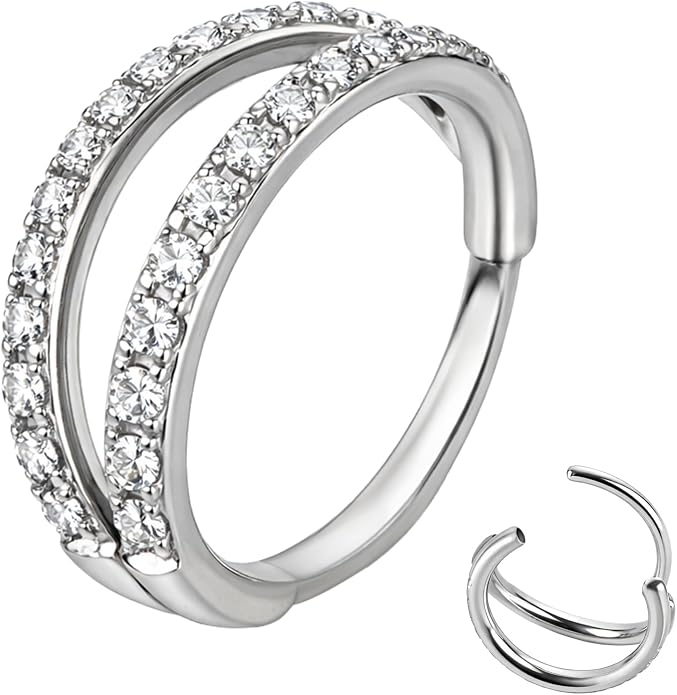20/16G CZ Hinged Nose Rings Hoop, 316L Surgical Stainless Steel Cartilage Earring, Septum Clicker Ring, Daith Helix Rook Tragus Conch Lip Lobe Piercing Jewelry
