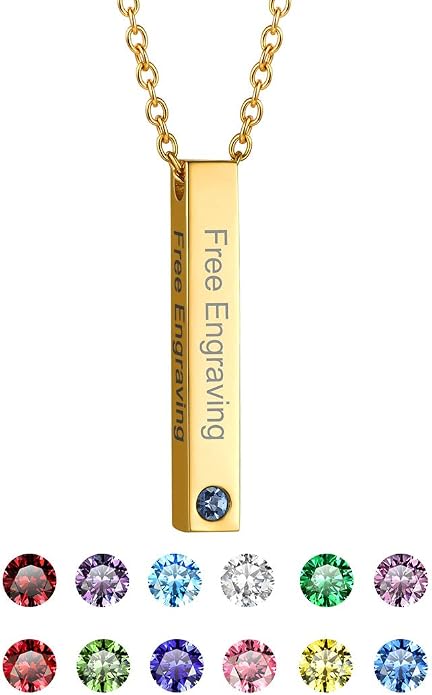 GOLDCHIC JEWELRY Personalized Birthstone Name Necklaces for Men Women, Engraved Family Names Necklace with Birthstone Vertical Bar Necklace, Pendant for Husband/Father/Grandma/Wife Birthday Gifts