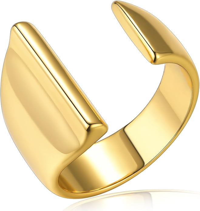 KeyStyle Bold Initial Letter Rings Adjustable, GoldChic Jewelry Women Gold Statement Ring Personalized Engraved Women’s Open Signet Ring for Party (Gold, White Gold, Black)