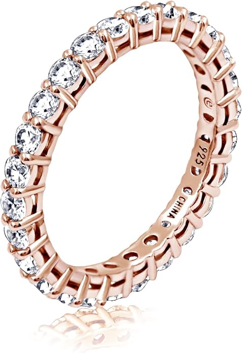 Amazon Essentials Platinum or Gold Plated Sterling Silver All-Around Band Ring set with Round Infinite Elements Cubic Zirconia