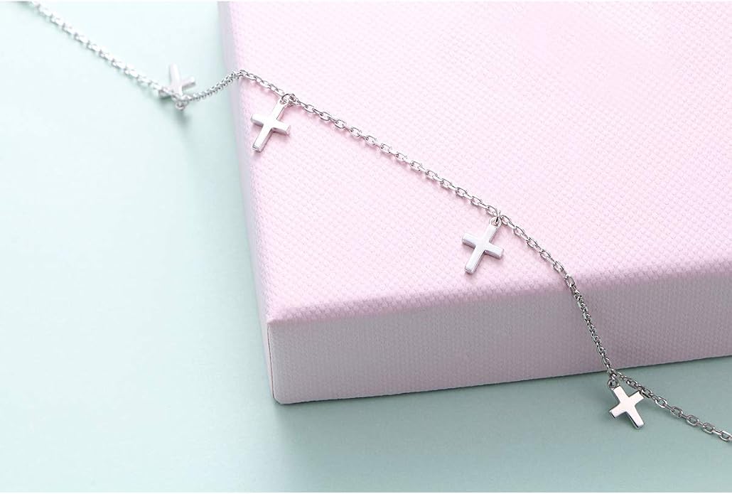 Anklet for Women S925 Sterling Silver Beach Style Foot Layered Adjustable Ankle Bracelet Disc Evil Eye Heart Infinity Bead Cross Jewelry