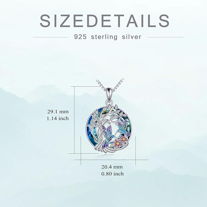 TOUPOP Sterling Silver Tree of Life Hummingbird/Dragonfly/Owl/Panda Necklace Crystal Bird Jewelry Birthday Christmas Valentines Day Gifts for Her Girlfriend Mom