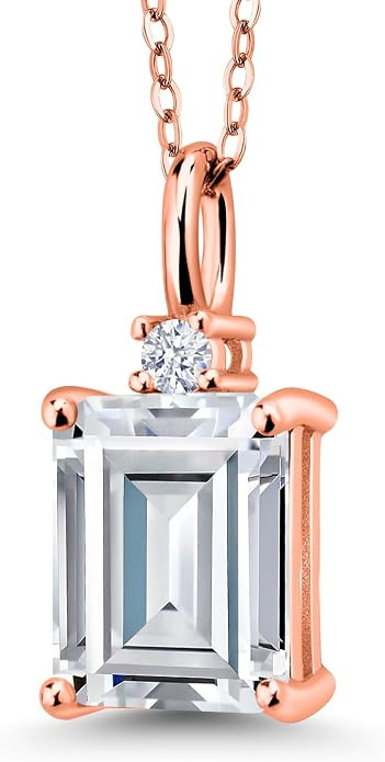 Gem Stone King 925 Sterling Silver Gemstone Birthstone Pendant Necklace for Women | Emerald Cut 10X8MM and Round 2MM | With 18 Inch Chain | Fine Jewelry for Her Mom Wife