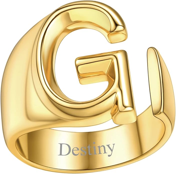 FindChic Customizable Initial Ring Statement 18K Gold Plated Fashion Cuff Rings for Women Alphabet Letter A to Z Resizable Knuckle Ring (with Gift Box)