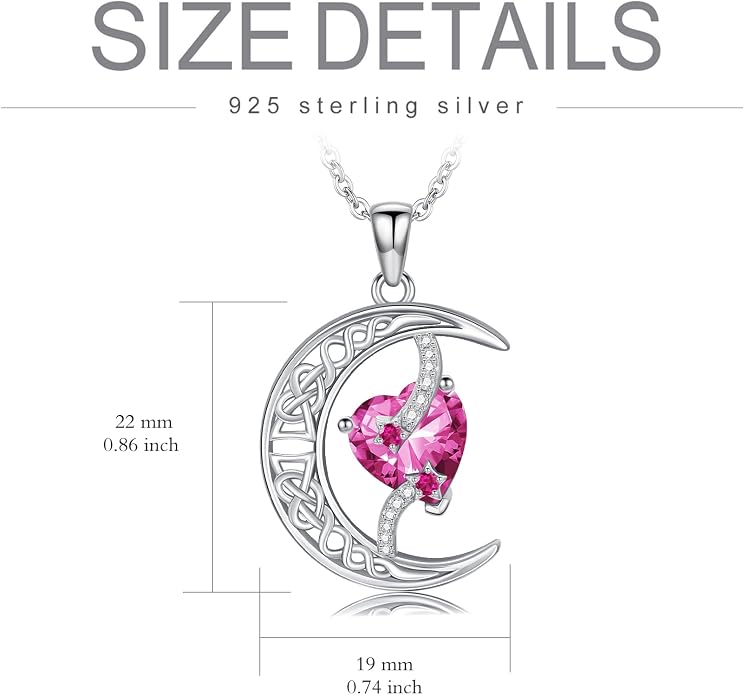 TOUPOP Moon and Star Birthstone Necklace for Women 925 Sterling Silver Celtic Moon Jewelry Birthday Mothers Day Gifts for Mom Wife Her