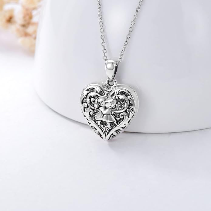 SOULMEET Personalized Silver Locket Necklace That Holds Pictures Photo Keep Someone Near to You, Memorial Custom Lockets Necklaces Letters Engraving for His Her