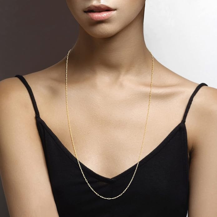 Miabella Italian Solid 925 Sterling Silver, 18Kt Gold Plated 2mm Paperclip Link Chain Necklace for Women, Made in Italy