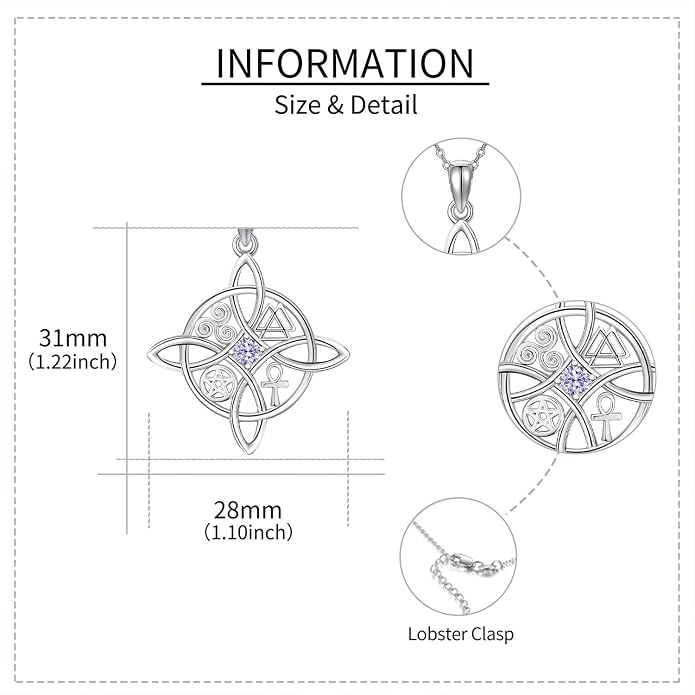 YAFEINI Sterling Silver Witches Knot Pendant Necklace - Celtic Cross Witch Jewelry Amulet Gifts for Women