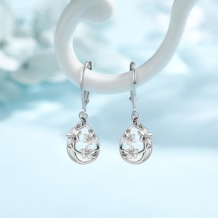 Flower Earrings 925 Sterling Silver Flower Teardrop Leverback Dangle Earrings Jewelry Gifts for Women Girls