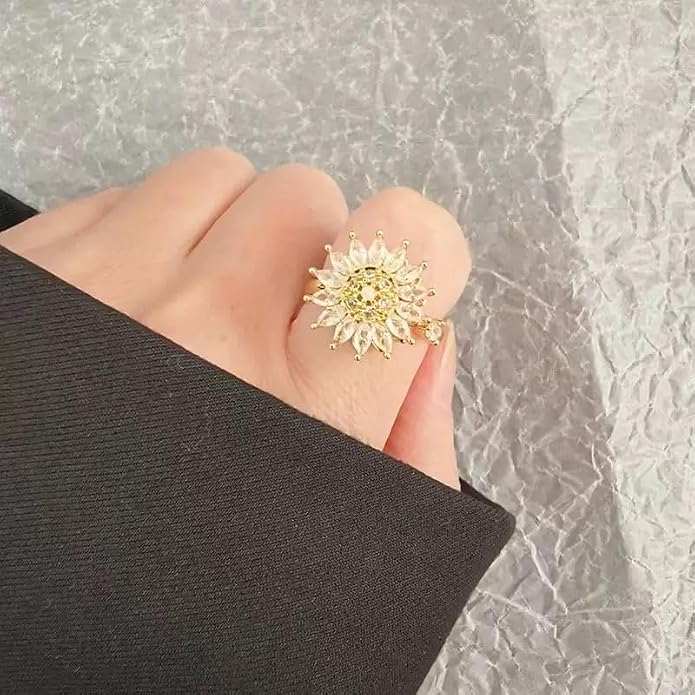 Fidget Ring Anxiety Spinner Ring Open Adjustable Sunflower Star Moon Windmill Butterfly Rings Daisy Stress Relieving Fidget Women Cubic Zirconia Anti Stress Mood Rotate Inspirations Jewelry