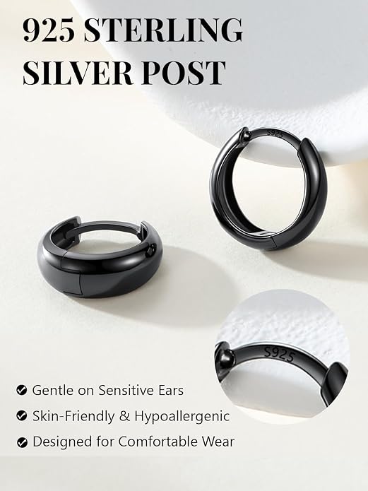 Silvora 14K Gold Plated Chunky Hoop Earrings for Women, Small Thick Huggie Hoops with 925 Sterling Silver Post, Hypoallergenic Lightweight Hoop Earrings, 8/10/12/14mm