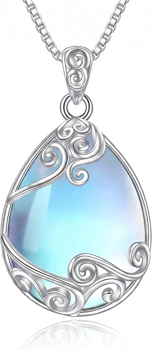 Teardrop Moonstone Necklace for Women Tree of Life/Filigree Birthstone Pendant Necklace Jewelry