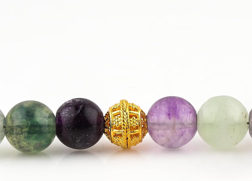 AAA Grade Natural Gemstone Beaded Bracelet, 14K Gold Plated with Evil Charm, Wicca & Reiki Healing Crystals, Handmade Bohemian Jewelry, Christmas Gift for Women (7+1inch)