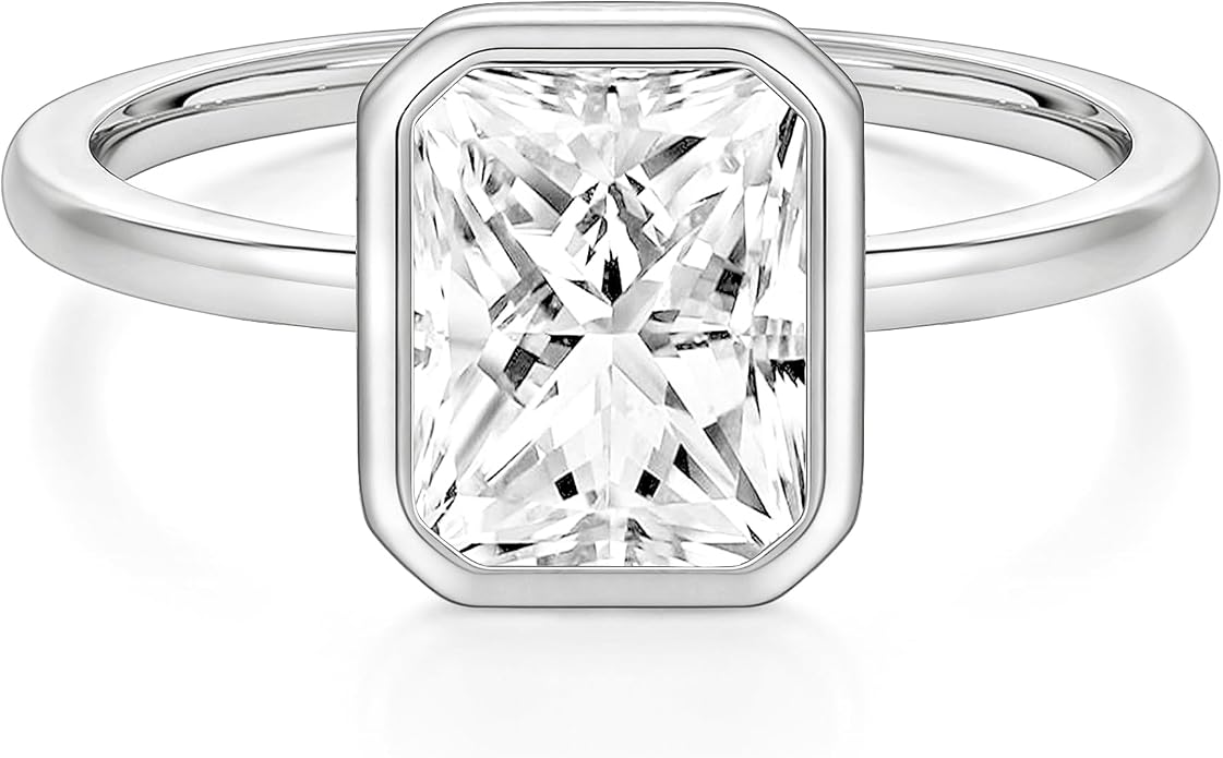 EAMTI 3CT Engagement Rings for Women Radiant Cut CZ Solitaire Promise Wedding Bands Travel Bezel Ring Size 4-10