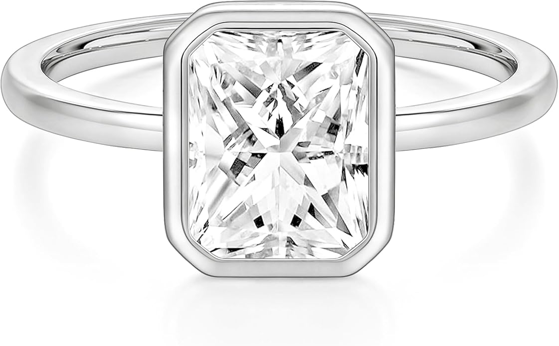 EAMTI 3CT Engagement Rings for Women Radiant Cut CZ Solitaire Promise Wedding Bands Travel Bezel Ring Size 4-10