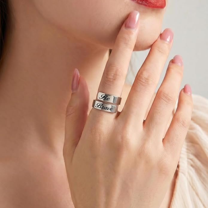 Inspirational Motivational Adjustable Ring Personalized Stainless Steel Spiral Wrap Twist Rings Encouragement Statement Graduation Jewelry Birthday Gifts for Women Teengirls.