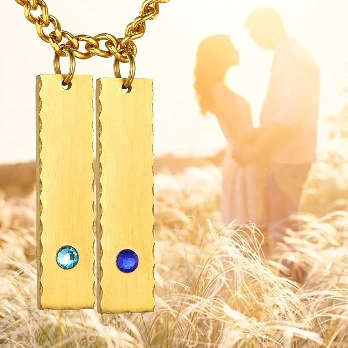 GOLDCHIC JEWELRY Personalized Birthstone Name Necklaces for Men Women, Engraved Family Names Necklace with Birthstone Vertical Bar Necklace, Pendant for Husband/Father/Grandma/Wife Birthday Gifts