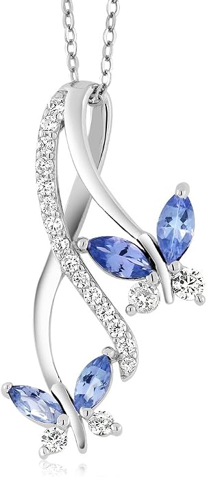 Gem Stone King 1.21 Cttw Blue Tanzanite Necklace | Butterfly Infinity Pendant Necklace for Women | 925 Sterling Silver | December Gemstone Birthstone | With 18 Inch Silver Chain