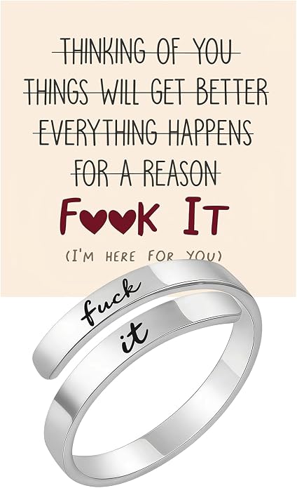 I Fcking Love You Ring, Stainless Steel Engraved Inspirational Words Heart Open Adults Women Vintage Promise Rings Lover Wife Jewelry