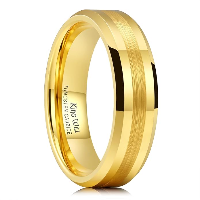 King Will Classic Tungsten Carbide Ring Brushed Two Grooved Center Hammered Design Mens Wedding Band for Men