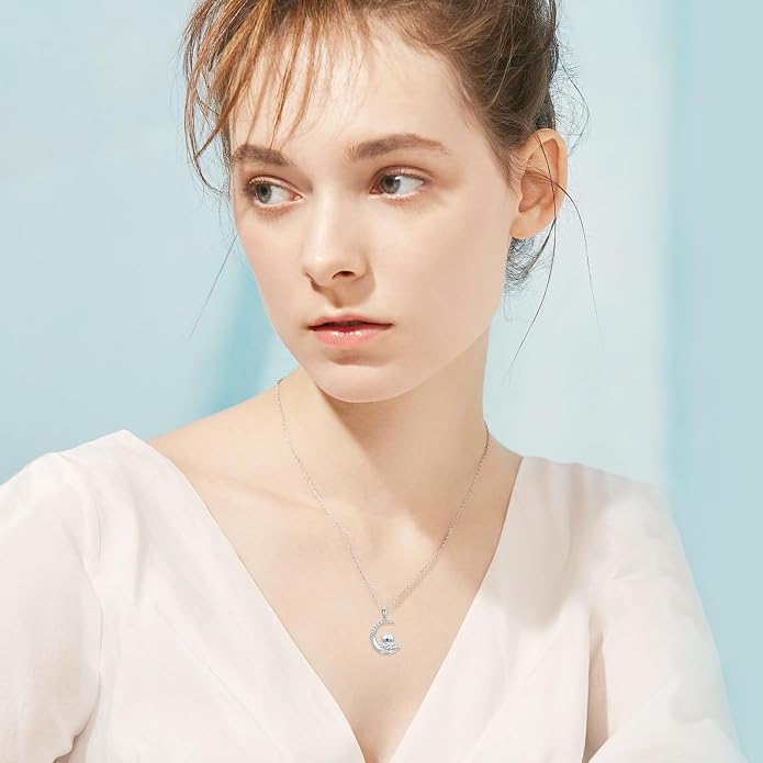 PROESS Animal Birthstone Necklace 925 Sterling Silver Otter/Axolotl/Hippo/Elephant/Dachshund/Monkey/Red Panda Pendant Necklace Animal Birthstone Jewelry Gifts for Women