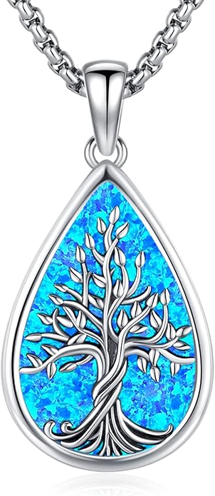 Jewelry Gifts - Tree of Life Necklace Sterling Silver Abalone Shell/Opal/Moonstone/Black Onyx/Turquoise/Malachite/Crystal Family Tree of Life Jewelry for Women Men