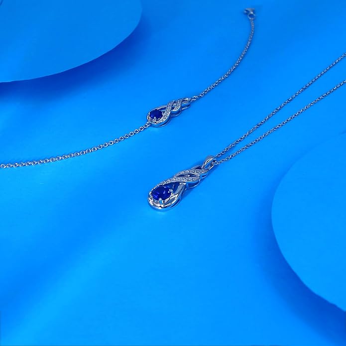 Birthstone Necklaces for Women 925 Sterling Silver Infinity Pendant Created Gemstone Jewelry for Her, 16"+2"
