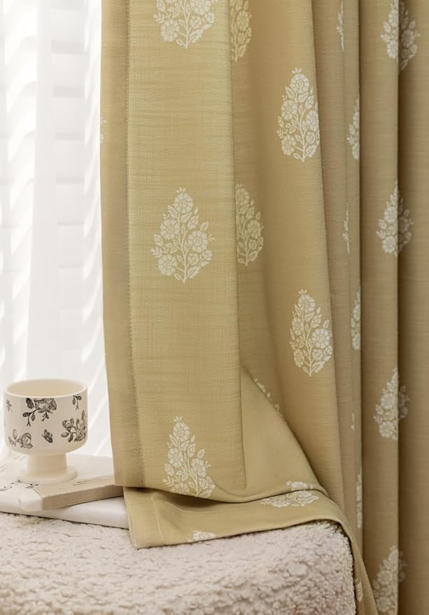DrapePalette - Linen Blend Pinch Pleated Curtains 108 Inches Long for Living Room, Bedroom, Dining Room, Light Filtering Curtains 2 Panels Set, Modern Floral Printed Design, Brown Rose, 30" W x 108" L