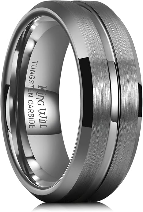 King Will Tungsten Carbide Wedding Band for Men Women-6/8/10mm Width Multicolor Available with Grooved Center Wedding Ring Suitable for Work, Gym Comfort Fit Size 4-16