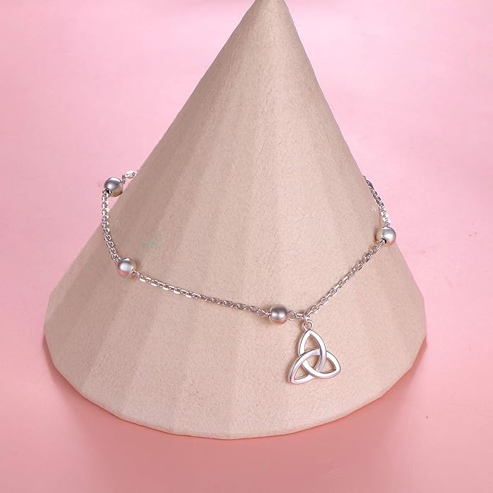 FLYOW S925 Sterling Silver Anklet for Women Summer Boho Beach Charm Adjustable Foot Ankle Bracelet Jewelry Birthday Gift