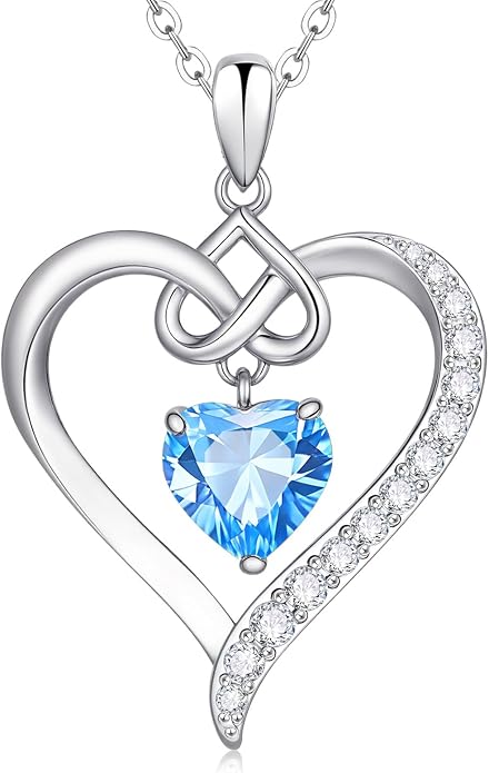 925 Sterling Silver Birthstone Heart Necklace for Women - Infinity Love Pendant with Cubic Zirconia, 12 Colors, Valentine's Day Gift for Her, 12 Months, Birthday Anniversary Christmas Jewelry Gifts