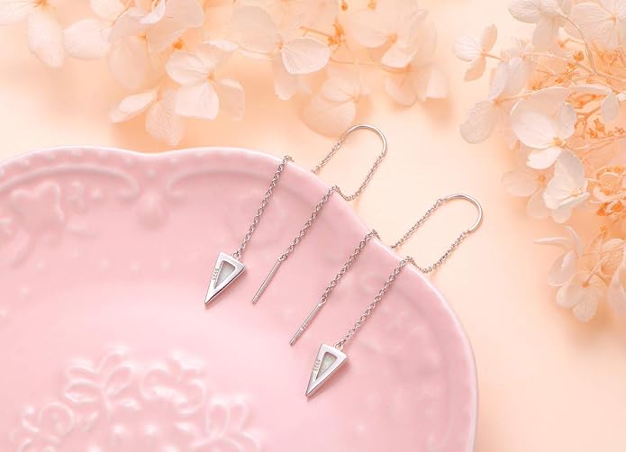 Threader Earrings Triangle Earrings Sterling Silver Created Opal Dangle Drop Long Chain Earring for Women Thread Earrings