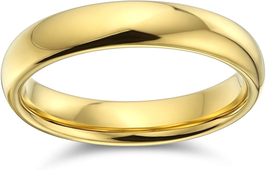 Bling Jewelry Plain Simple Dome Black Couples Titanium Wedding Band Ring For Men For Women Comfort Fit 4MM