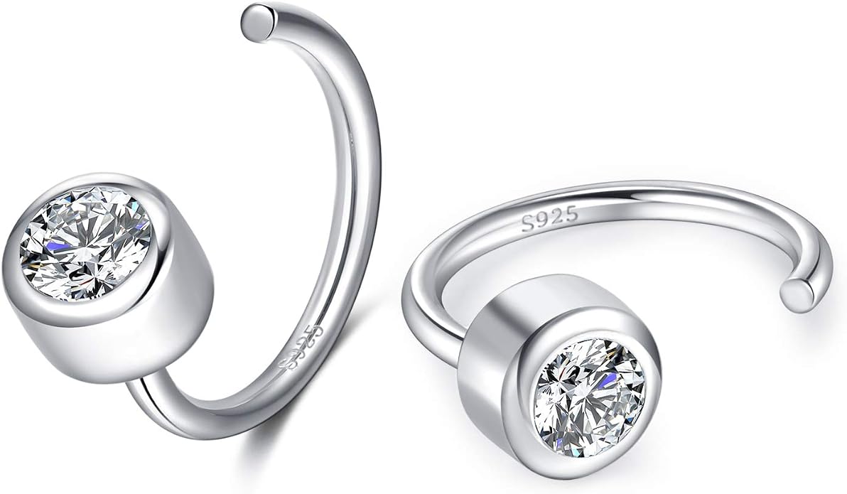 CHIC & ARTSY 925 Sterling Silver Half Hoop Earrings for Women, Dainty Huggie Hoops with Synthetic Opal, Moonstone, CZ & Gemstones, Lightweight Comfort Fit Everyday Elegant Jewelry