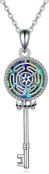 YFN Triple Moon Goddess Necklace Sterling Silver Pentagram Pentacle Opal Pendant necklace Pagan Wiccan Magic Amulet Tree of Life Jewelry for Women Men 18"