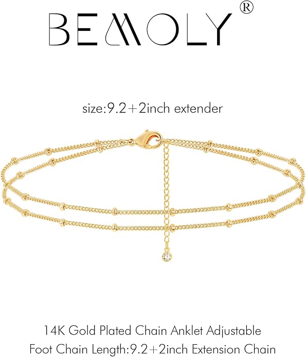 Dainty Gold Double Layer Disc Anklet for Women, 14K Gold Plated Sequin Chain Foot Bracelet, 8.5"+2" Adjustable Delicate Stackable Ankle Bracelet, Minimalist Summer Beach Jewelry Gift for Her