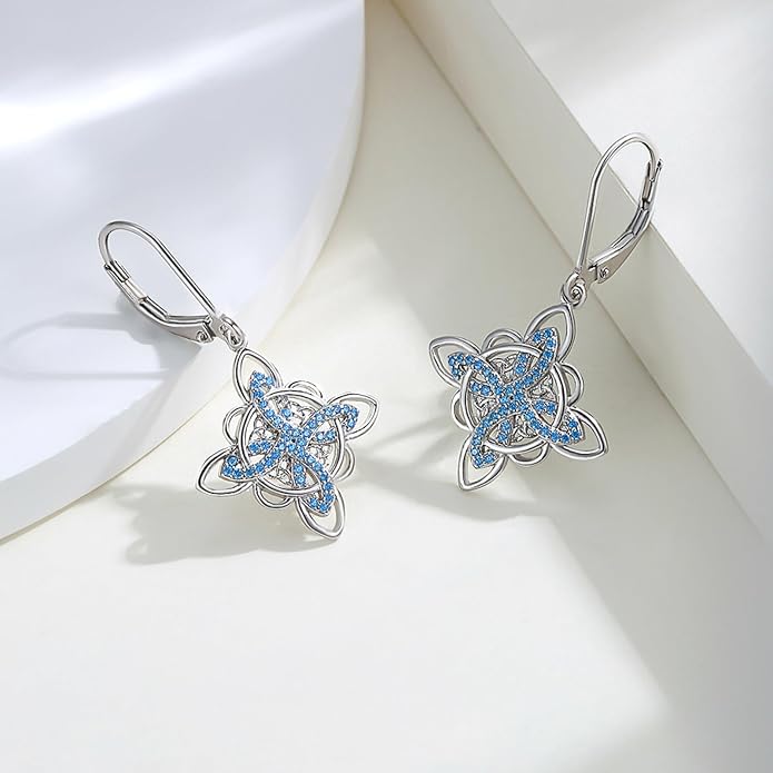 Celtic Knot Earrings 925 Sterling Silver Abalone Drop Dangle Celtic Earrings Gifts for Women