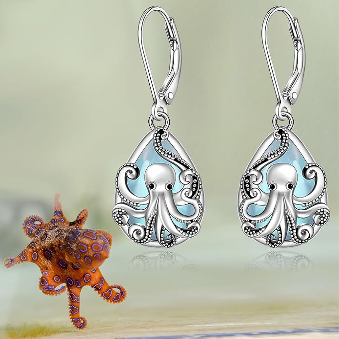 Octopus Earrings for Women Octopus Tentacle Earrings Sterling Silver Ocean Kraken Sea Animal Drop Dangle Jewelry Gift