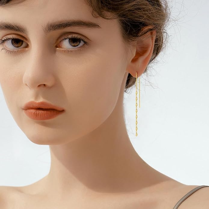 VONALA Moon Star Threader Earrings Sterling Silver Long Earrings for Women Hypoallergenic Tassel Chain Earrings for Teen Girls