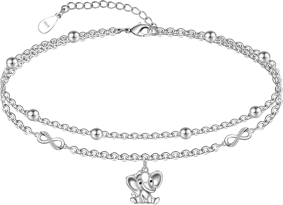 CHIC & ARTSY 925 Sterling Silver Ankle Bracelets for Women, Adjustable Layered Foot Chains with Nature & Symbol Charms, Lightweight Comfort Fit Boho Beach Everyday Jewelry