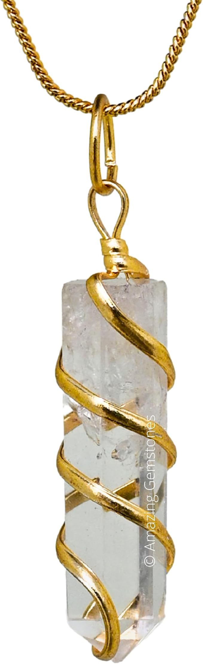 Amazing Gemstone Clear Quartz Crystal Necklace Pendant For Women, Gold Wire Wrapped Dainty Minimalist Healing Crystal Necklaces For Men Kids Unisex Necklace Jewelry With 20 Inches Adjustable Chain & Leather Cord