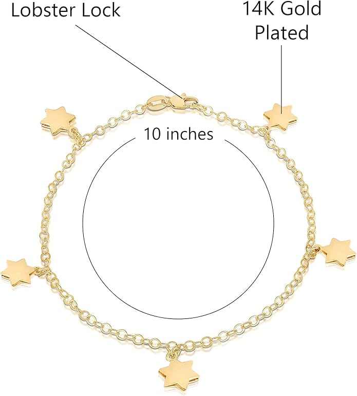 Savlano 14K Gold Plated 10 Inches Pendant Charm Chain Summer Anklet for Women Comes With a Gift Box