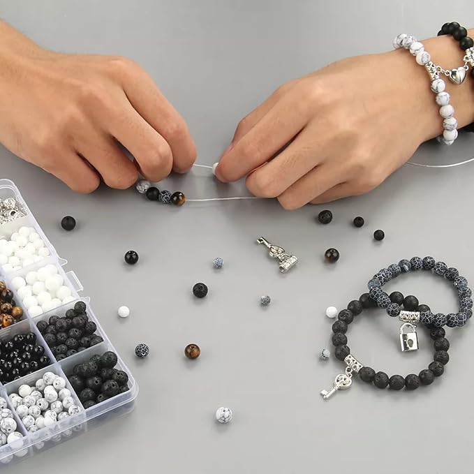 Mchruie Stone Beads for Jewelry Making, Charm Bracelet Making Kit, 450Pcs Beads for Bracelets Making Kit DIY Magnetic Bracelets for Couples Lovers