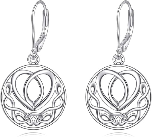 AOBOCO Abalone Shell Earrings for Women 925 Sterling Silver Airplane Celtic Knot Dangle Leverback Earrings Jewelry Mothers Day Birthday Gifts for Mom Friends
