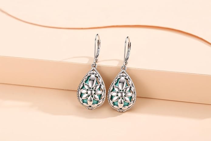 BDL Genuine Turquoise Jewelry for Women, Sterling Silver Earrings and Necklaces for Women, Leverback Dangle Drop Earrings Jewelry