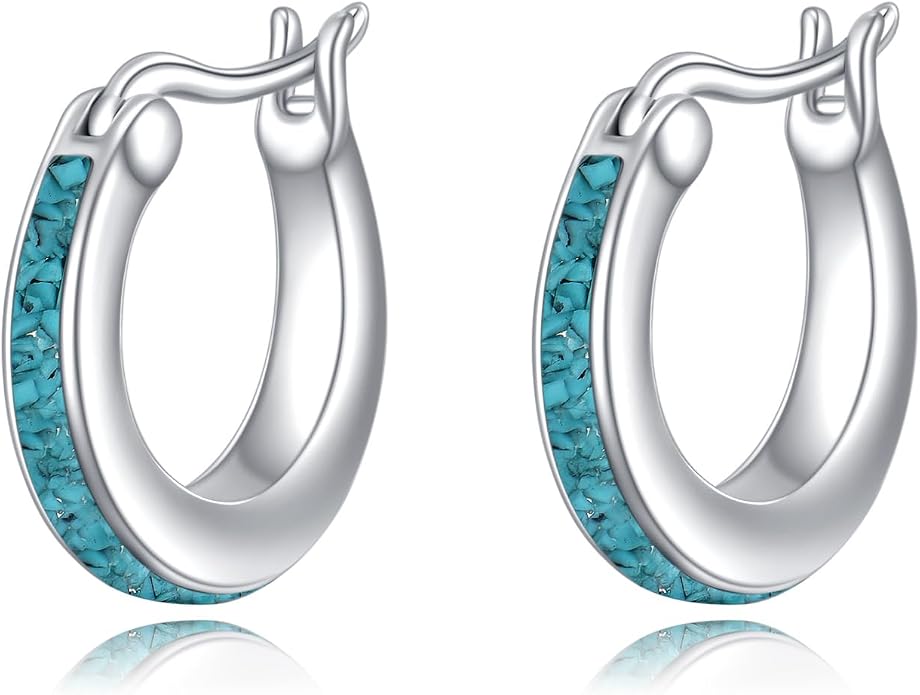 Moonstone/Pink Opal/Blue/Abalone Hoop Earrings for Women Sterling Silver Small Hoop Earrings Teardrop Huggie Earrings Jewelry Gifts