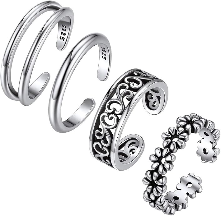 ChicSilver 925 Sterling Silver Toe Ring Minimalist Hypoallergenic Adjustable Band Ring Summer Beach Bare Foot Jewelry