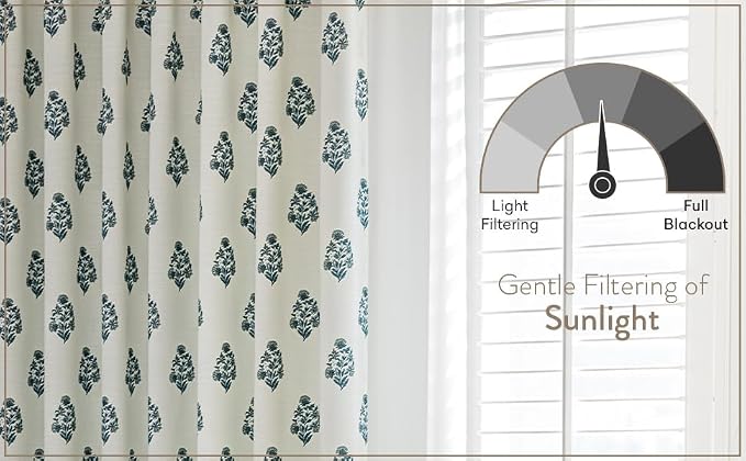 DrapePalette - Linen Blend Pinch Pleated Curtains 96 Inches Long for Living Room, Bedroom, Dining Room, Light Filtering Curtains 2 Panels Set, Modern Floral Printed Design, Kashmir Blue, 30" W x 96" L