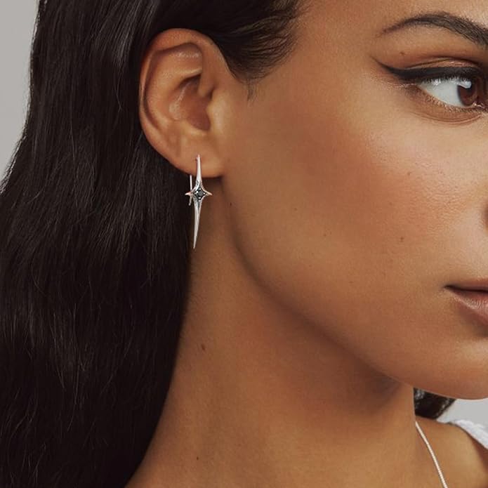 HZMAN Stainless Steel Star Drop Earrings for Women Gothic Punk Spike Star Earrings